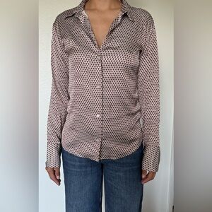 Abercrombie & Fitch Cream and Brown Long Sleeve Button Down Shirt